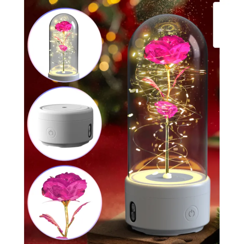 144b6c74-8335-4ff0-8069-b671b5b55174.webp Creative 2 In 1 Rose Flowers LED Light And Bluetooth-compatible Speaker Valentine's Day Gift Rose Luminous Night Light Ornament In Glass Cover - Image 1
